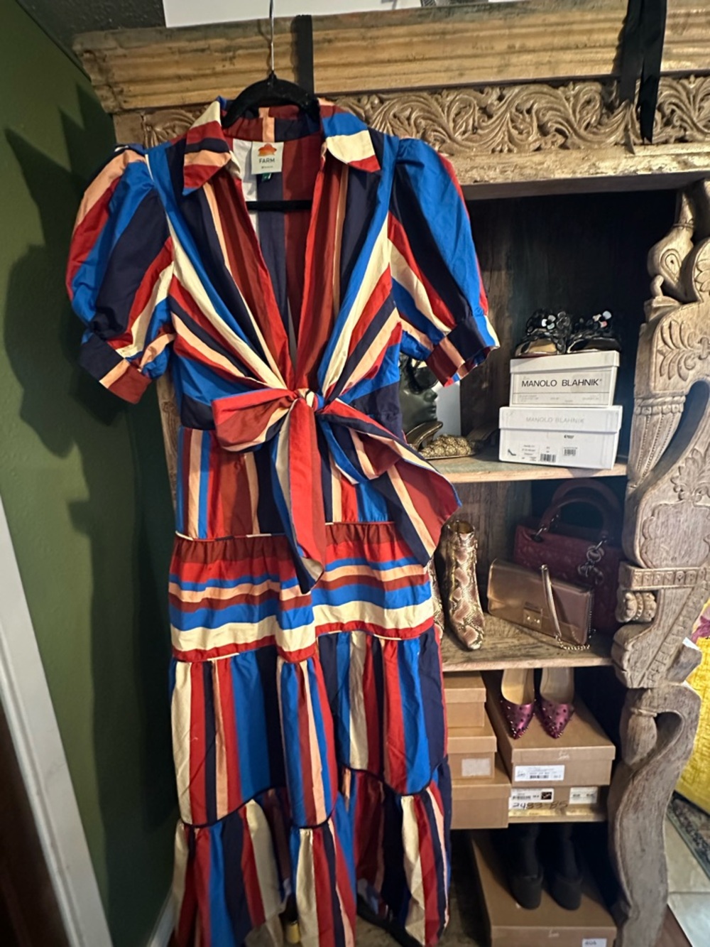 FARM Rio Winter Stripes Tie-Front Midi/Maxi Dress - Size Medium - Picture 2 of 5